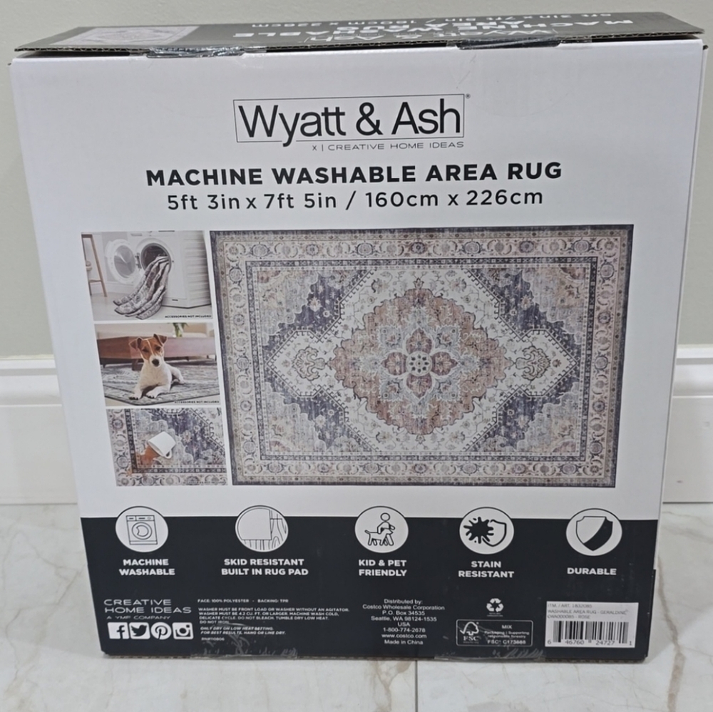 Green Blue and Cream Machine Washable Area Rug - Picture 3 of 8